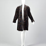 1980s Black Cotton Velvet Swing Coat