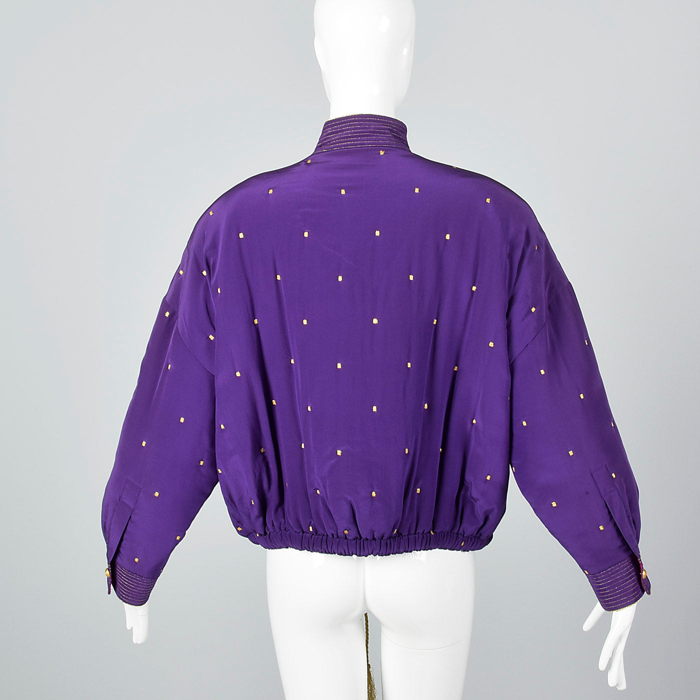 1990s Ellen Tracy Purple Silk Jacket with Metallic Gold Details