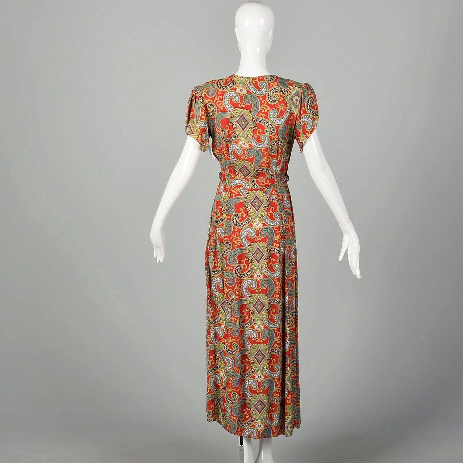 XS 1940s Dressing Gown Cold Rayon Robe Wrap Dress