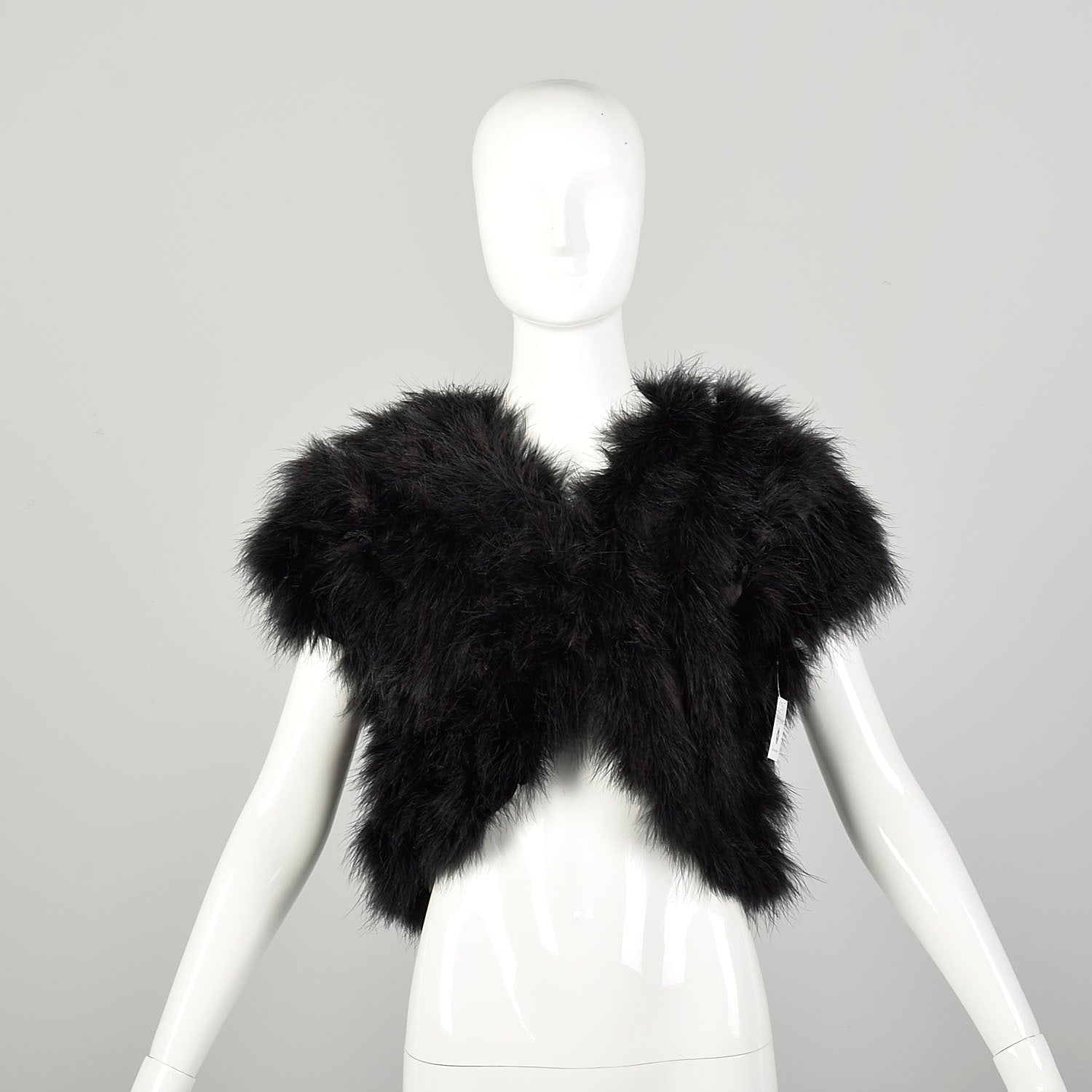 Small 1980s Black Marabou Feather Cropped Vest Embellished Shrug