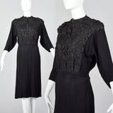 1940s Black Dress with Three Dimensional Applique and Soutache