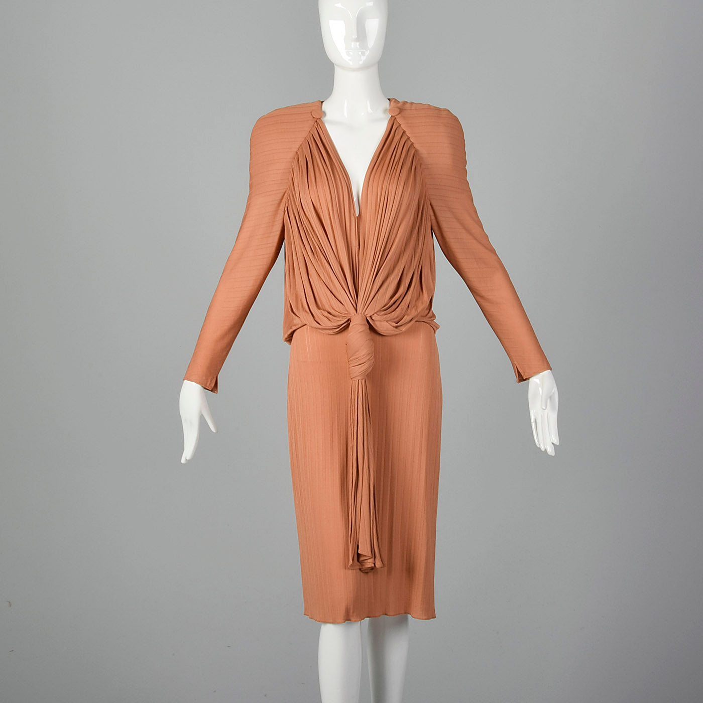 1980s Brown Silk Jersey Draped Dress