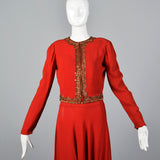 1940s Red Crepe Evening Dress & Matching Jacket with Sequin Trim