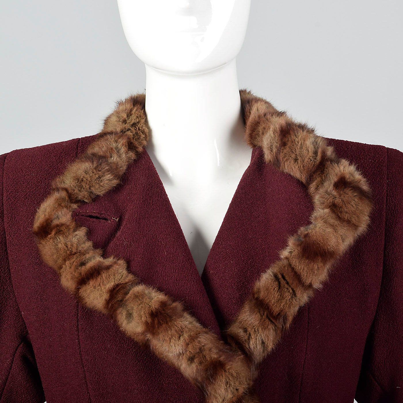 1940s Burgundy Wool Coat with Fur Trim