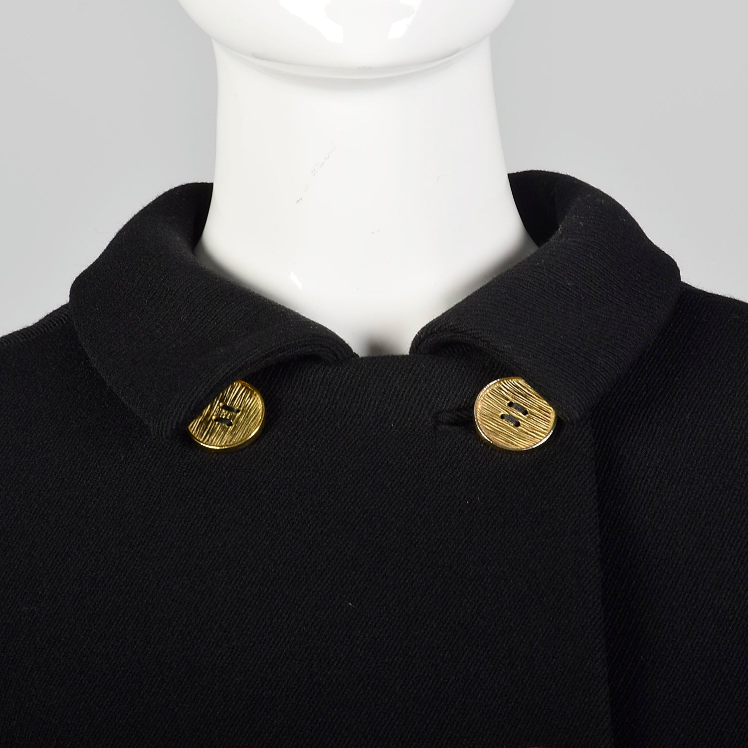 XXS 1960s Double-Breasted Black Wool Coat