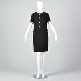 1960s Black Wool Dress with Rhinestone Trim