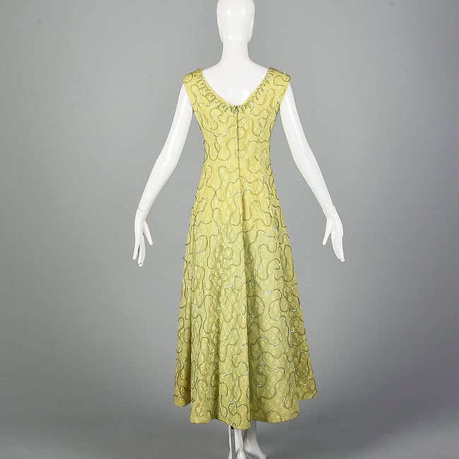 1960s Green Lace Overlay Dress with Sequins