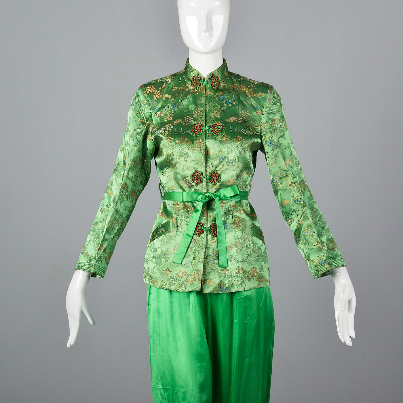 1960s Green Brocade Loungewear Set