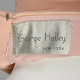 Small 1960s George Halley Blush Pink Gown Long Sleeve Winter Formal Wedding Dress