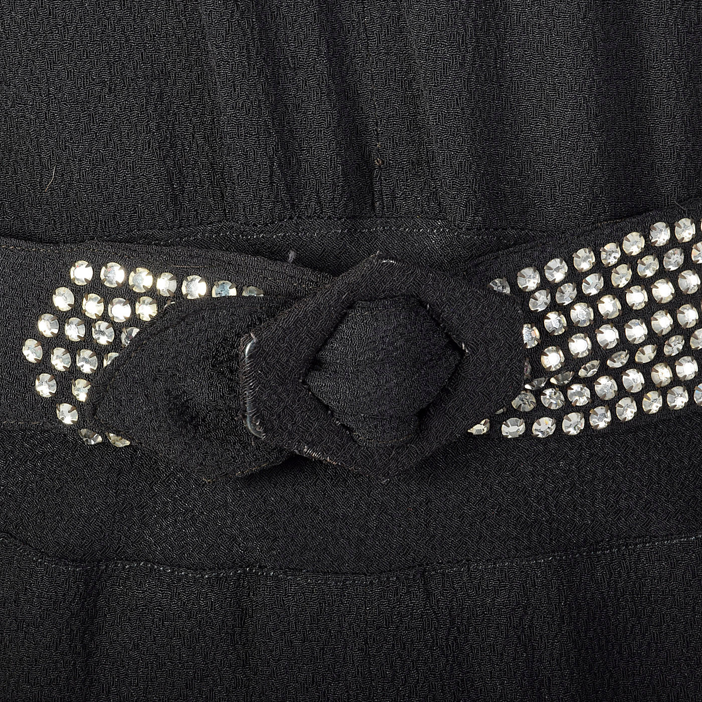 1940s Black Rayon Dress with Rhinestone Collar