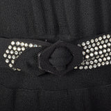 1940s Black Rayon Dress with Rhinestone Collar