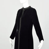Small 1960s Dress Black Velvet Long Sleeve Above-the-Knee Tassel Details