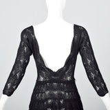 1950s Sexy Black Crochet Cocktail Dress with Full Skirt