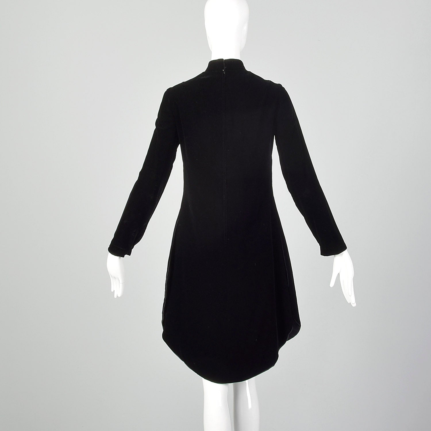 1960s Space Age Mod Black Velvet Mini Dress Attributed to Pierre Cardin