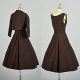 Small 1950s Wool Rainbow Fleck Set Brown Winter Jacket Dress Tweed Ensemble