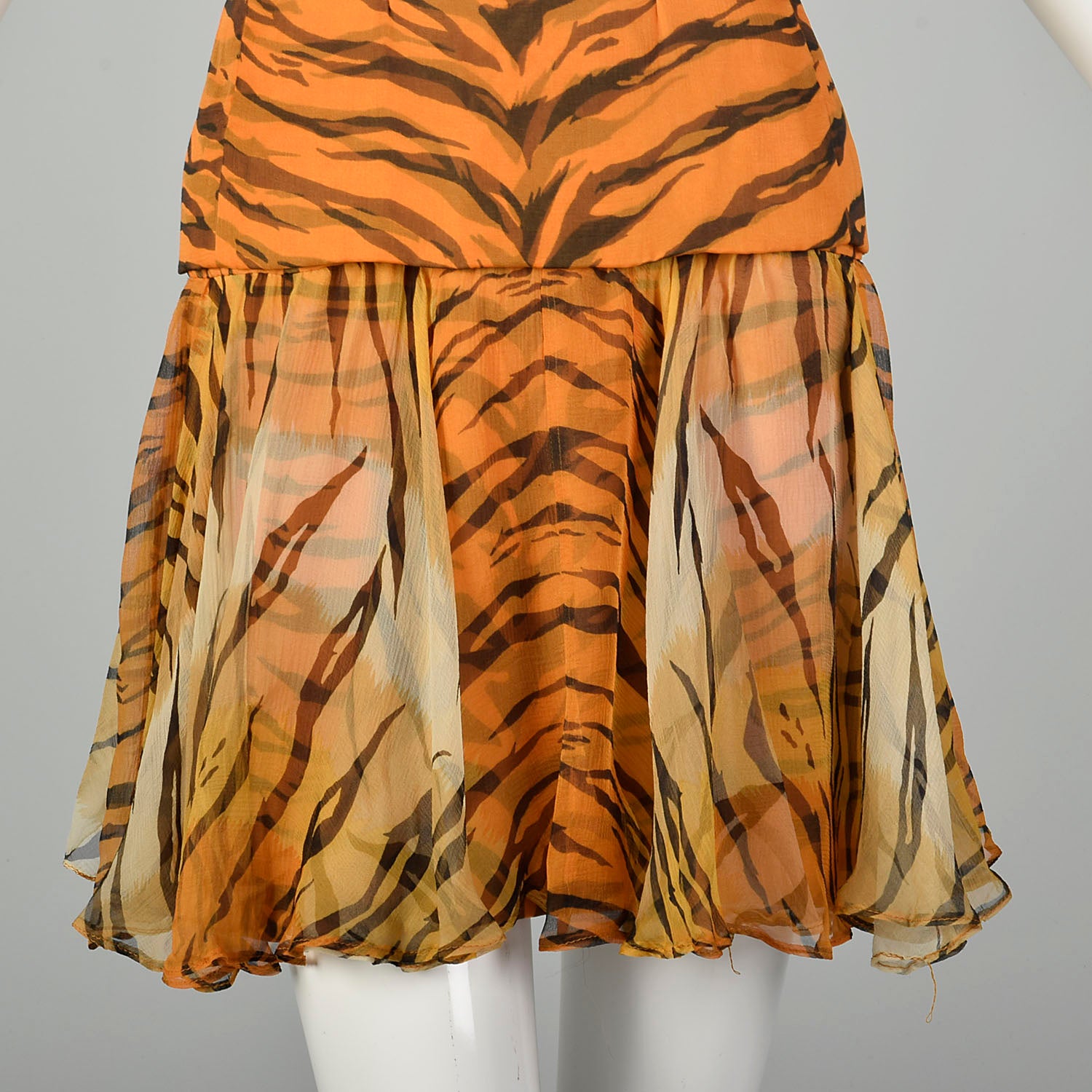 Small 1960s Tiger Stripe Outfit Silk Animal Print Two Piece Dress