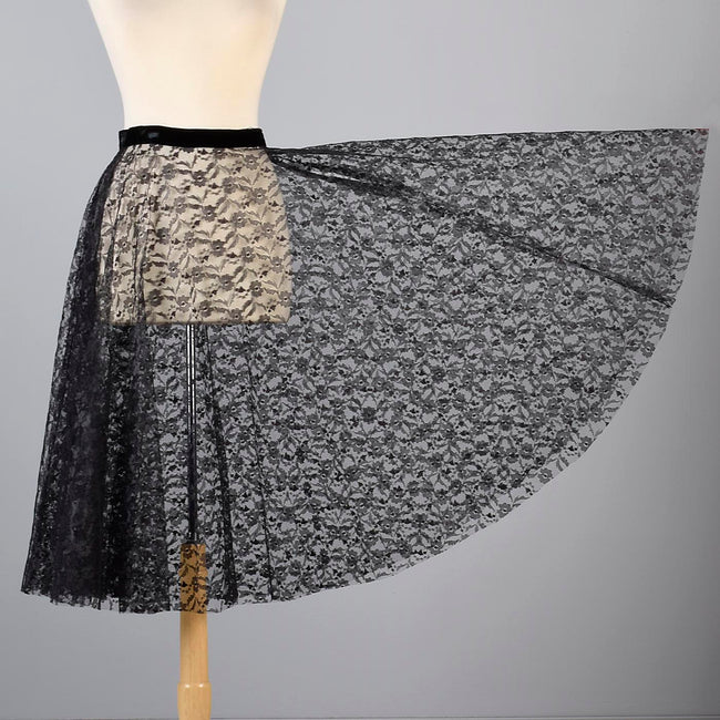 1950s Sheer Black Lace Circle Skirt