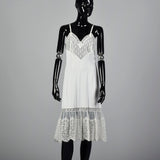 1950s Lace Trim White Nylon Slip with Adjustable Straps