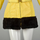 Medium 1970s Yellow Rain Coat Plush Lining Faux Fur Trim  Autumn Winter Jacket