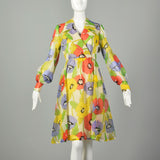 Medium 1970s Dress Cute Poppy Print Colorful Long Sleeve