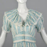 1940s Blue Floral Dressing Gown