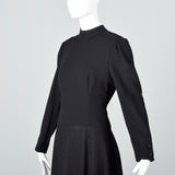 1970s Adele Simpson Black Wool Dress with Drop Waist