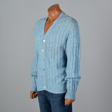 1960s Mens Baby Blue Cable Knit Cardigan
