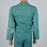 1940s Mens Green Herringbone Belted Workwear Coveralls