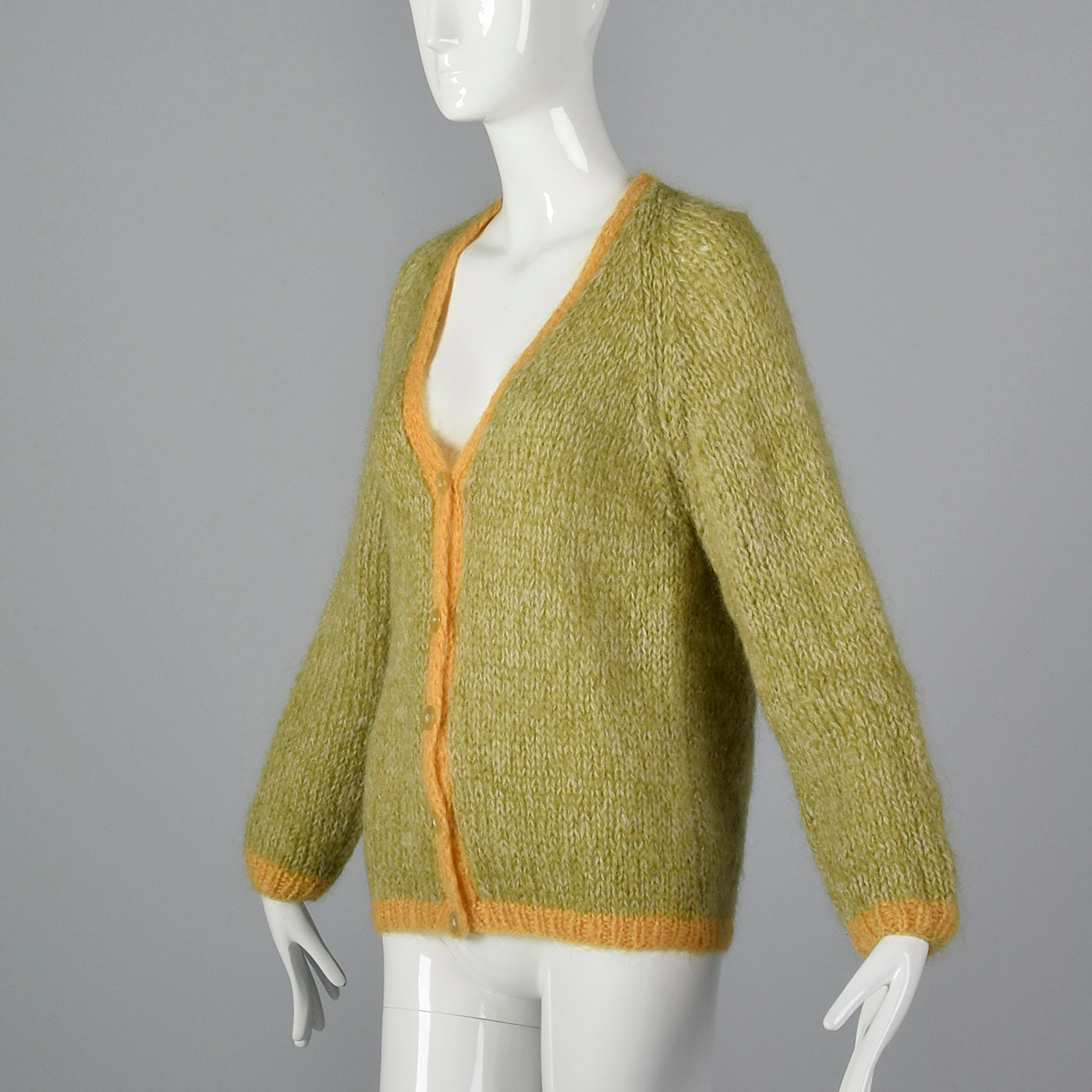 1950s Green Mohair Cardigan with Yellow Trim