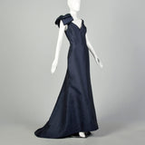 Size 12 2010s Eleni Elias Navy Evening Gown Formal Prom Fishtail Train