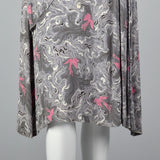 1940s Novelty Print Rayon Dress Gray Swirl with Birds
