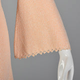 1970s Pink Knit Maxi Dress with Bell Sleeves