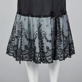 1950s Black Half Slip with Pale Blue Taffeta and Sheer Black Lace Hem