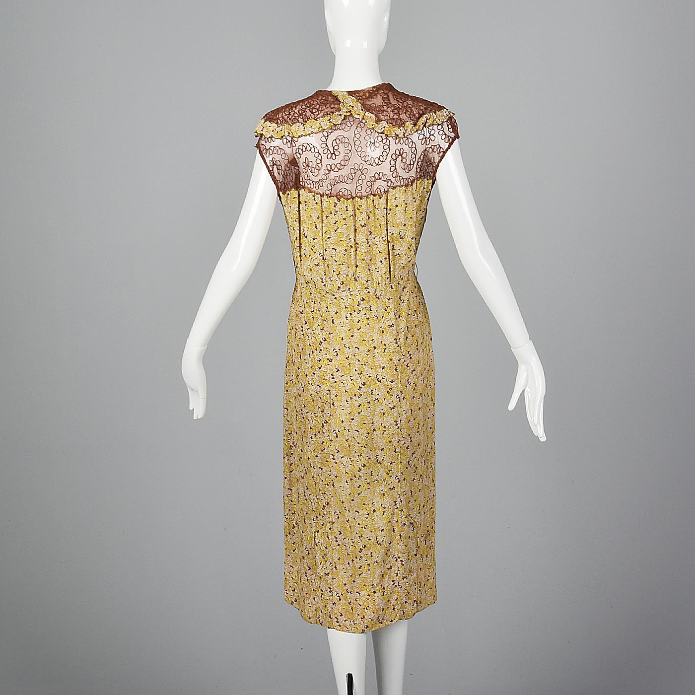 1930s Yellow Floral Dress with Open Sleeve Jacket