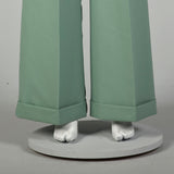 Small 1970s Mint Green Pants Boho Wide Leg High Rise Polyester Bell Bottoms