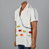 1950s Mens Terry Cloth Pull Over Shirt with Fish