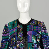 Large 1990s Geometric Color Block Sequin Jacket Holiday Party Separates