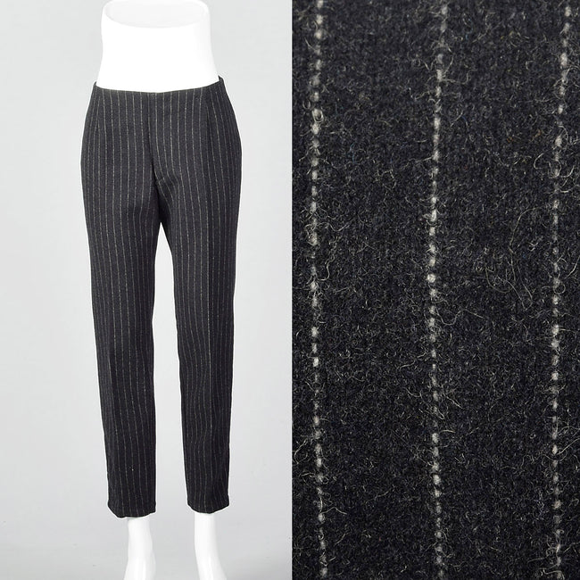 1960s Gray Wool Cigarette Pants with White Pinstripe