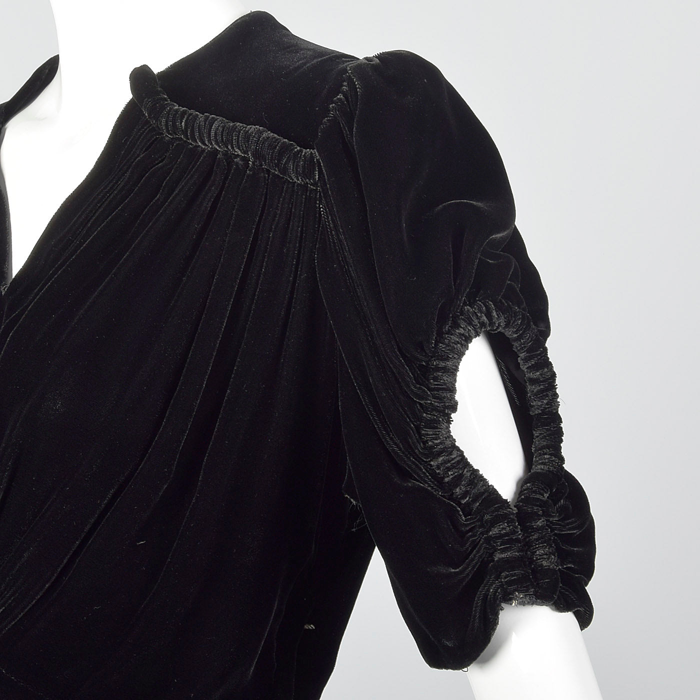 Large 1940s Black Velvet Dress with Open Sleeve Detail