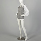 Small 1970s Romper Black and White Checkered Lace Overskirt Sheer Longsleeves