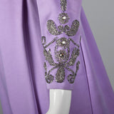 1960s Purple Statin Maxi Dress with Beaded Bodice