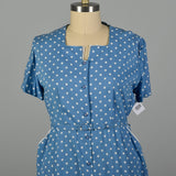 3XL 1950s Blue Day Dress Polka Dot Short Sleeve Volup Summer Casual