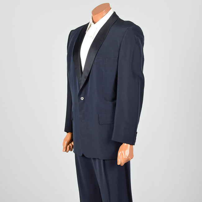45L 1950s Navy Black Silk Shawl Collar Mens Tuxedo Single Button