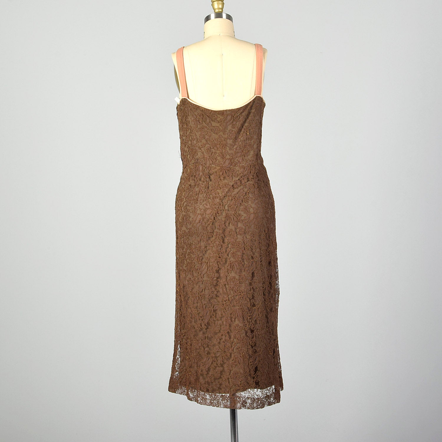 Large-XL 1950s Brown Lace Dress