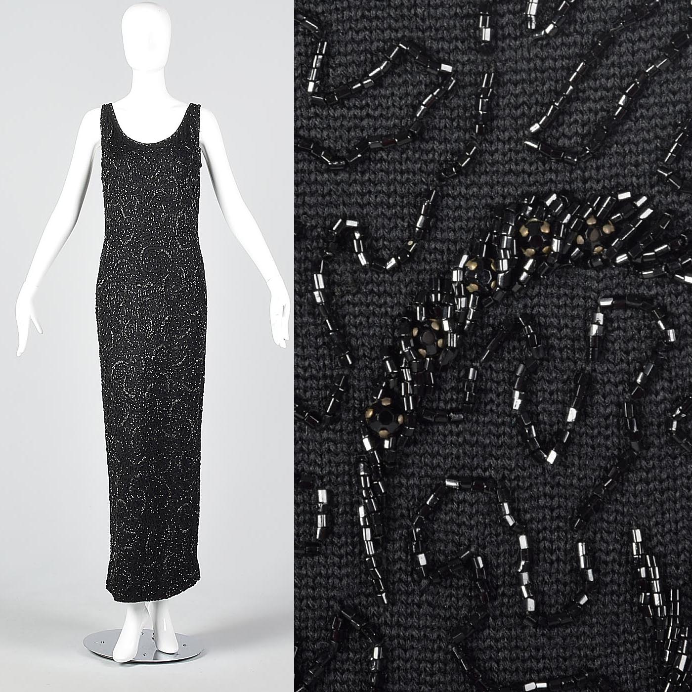 1960s Beaded Knit Full Length Evening Dress