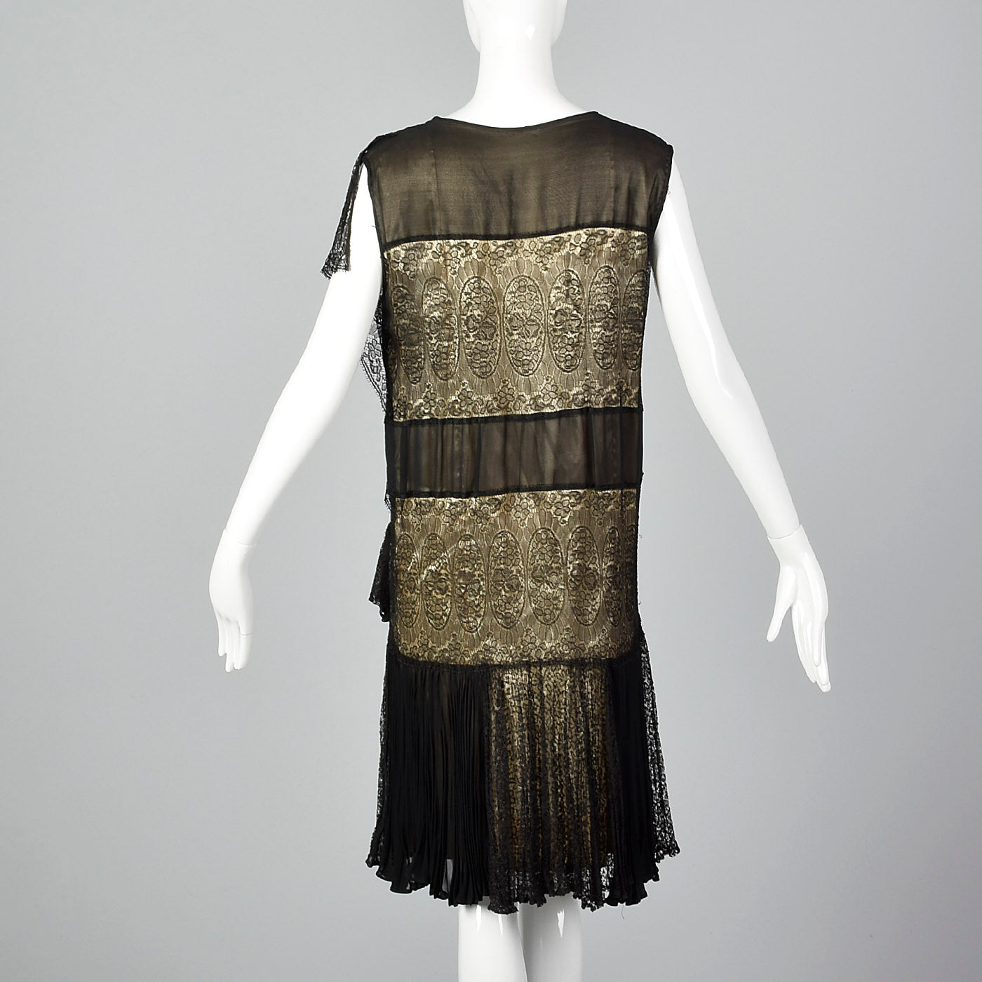 1920s Gorgeous Black Lace Overlay Dress