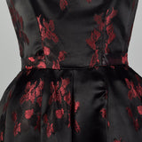 Small Suzy Perette 1950s Dress Black and Red Floral Silk Brocade with Built in Crinoline