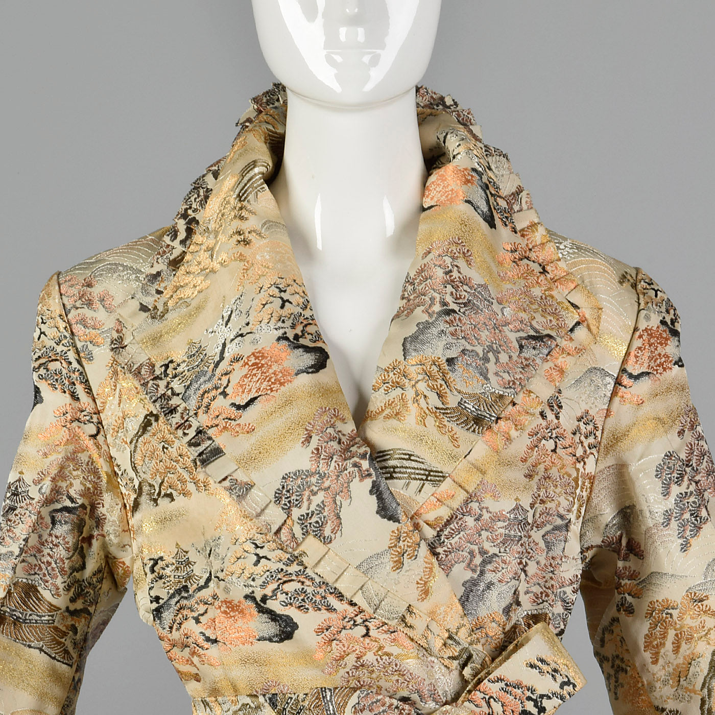 1950s Metallic Brocade Robe in Landscape Motif