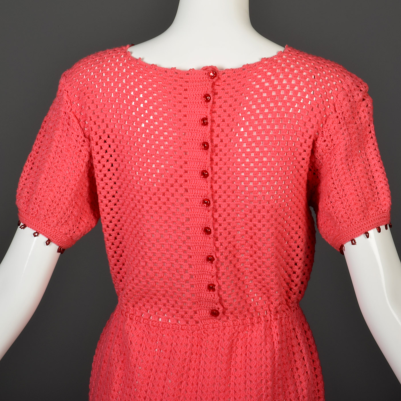 1950s Pink Crochet Dress