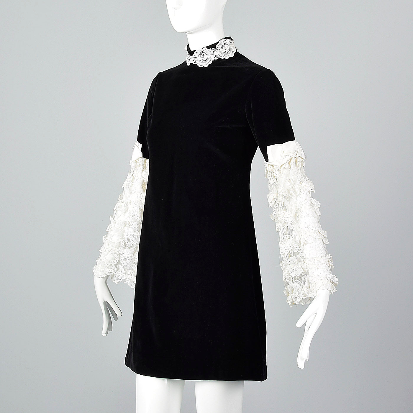1960s Saks Fifth Avenue Black Velvet Dress with Lace Sleeves